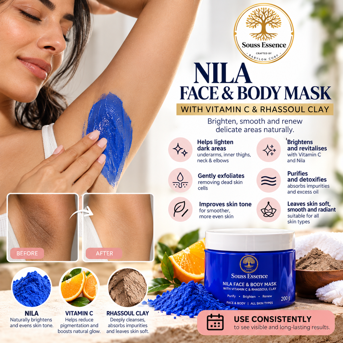 Nila Face & Body Mask + Vitamin C with Rhassoul Clay